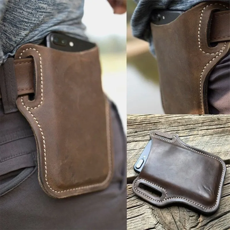 Men Vintage Casual Genuine Leather Fanny Pack 6.3/7.2 inch Phone Bag Waist Pouch Belt Purse