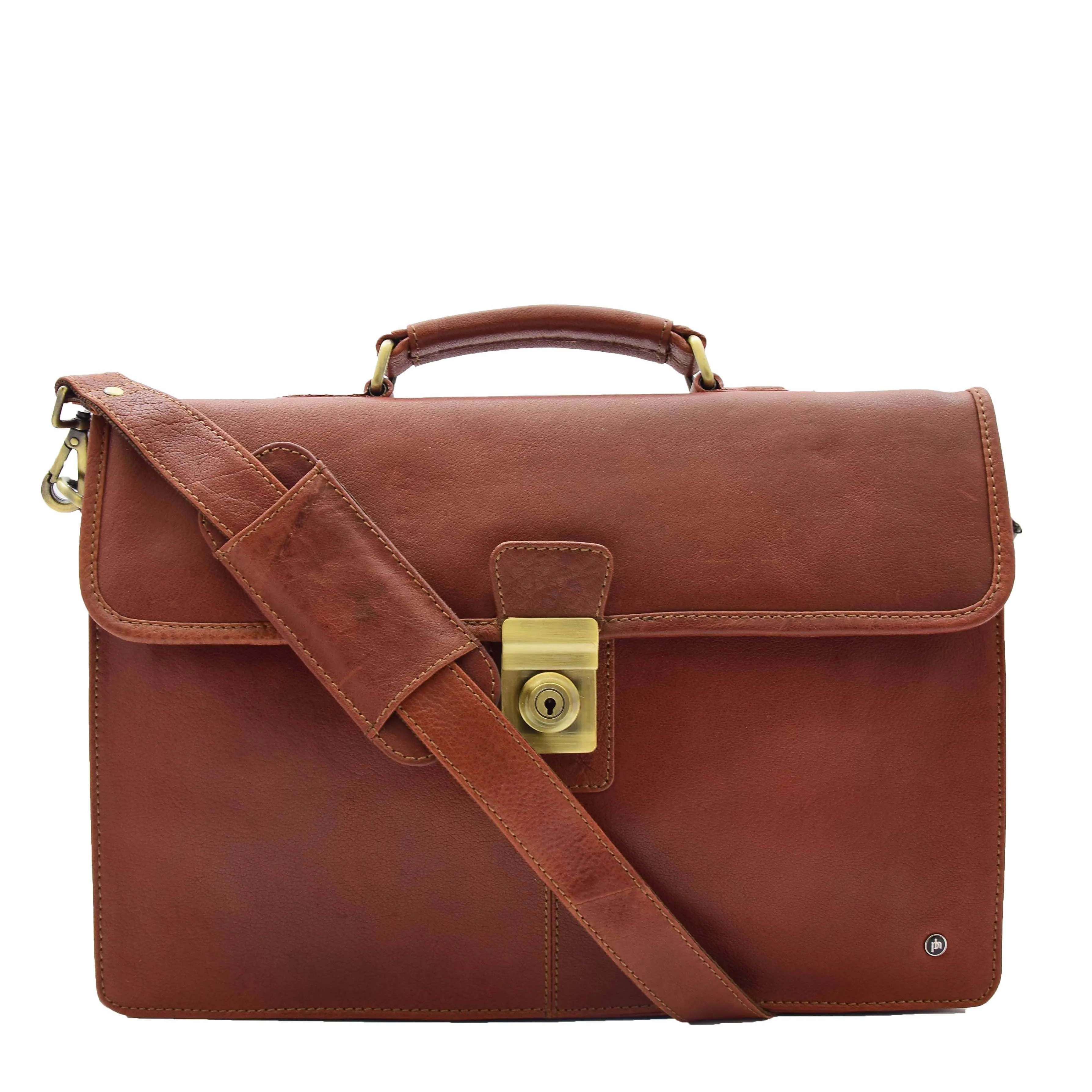 Mens Leather Slimline Briefcase Business Bag Lama Tan