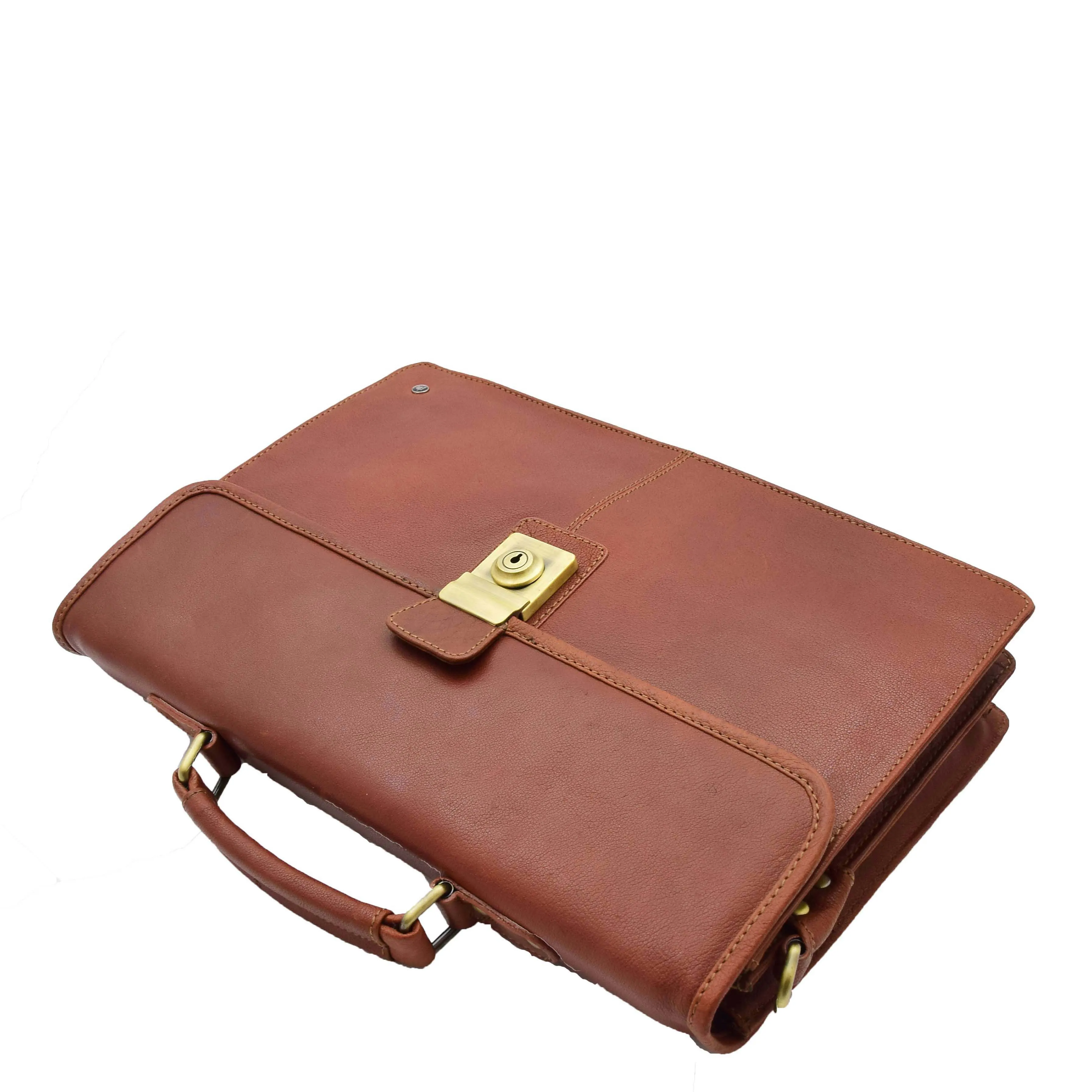 Mens Leather Slimline Briefcase Business Bag Lama Tan