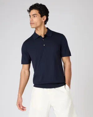 Men's Polzeath Cotton Cashmere Polo T-Shirt Navy Blue