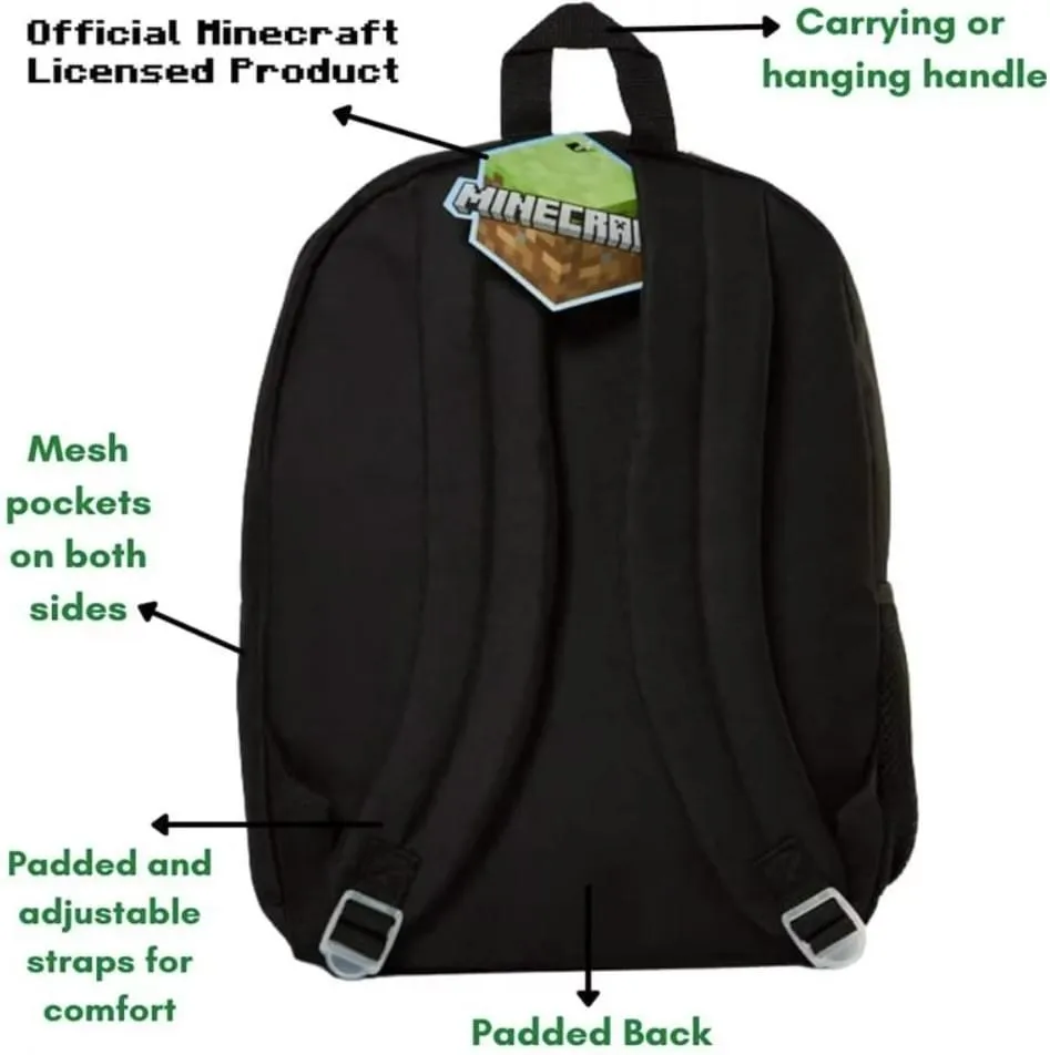 Minecraft Creeper 17 Inch Kids Backpack with Lunch Bag