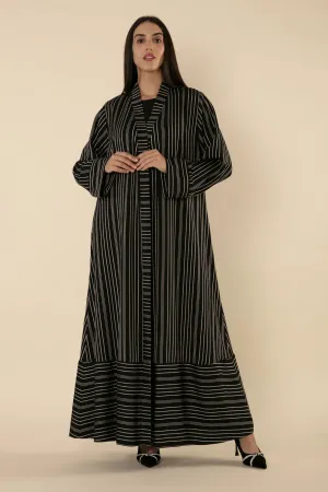 MONOCHROME CHIC: BLACK AND WHITE STRIPED ABAYA