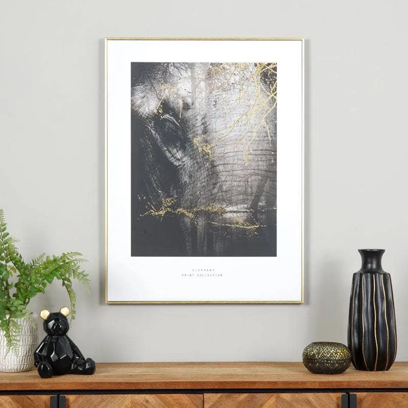 Monochrome Elephant Print With Gold Frame