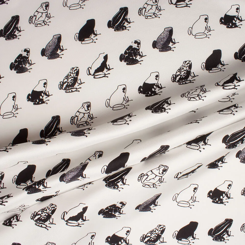 Monochrome 'Frogs' Printed Silk Twill (A 3m Piece)