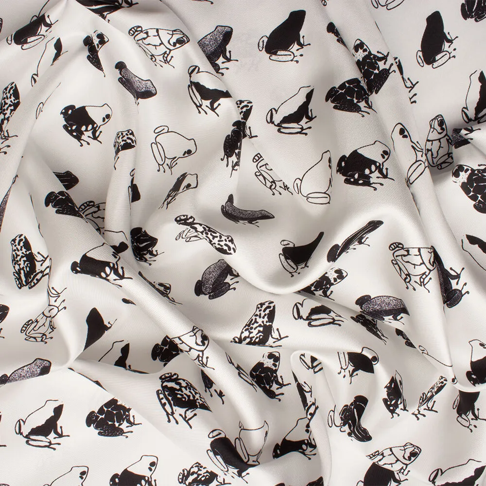 Monochrome 'Frogs' Printed Silk Twill (A 3m Piece)