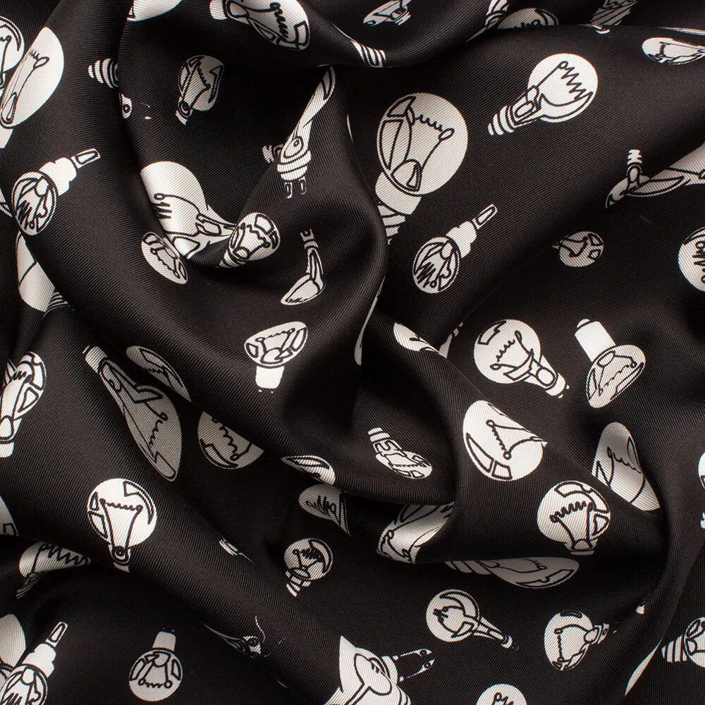 Monochrome 'Lightbulbs' Silk Twill