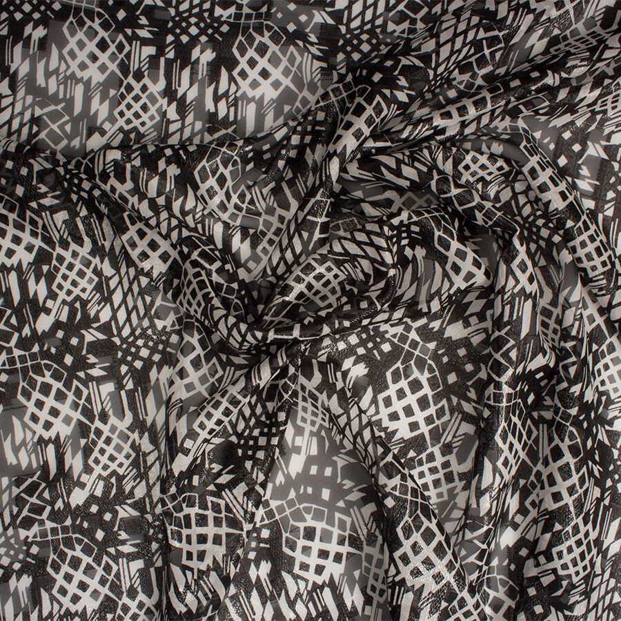 Monochrome Printed Silk Jacquard