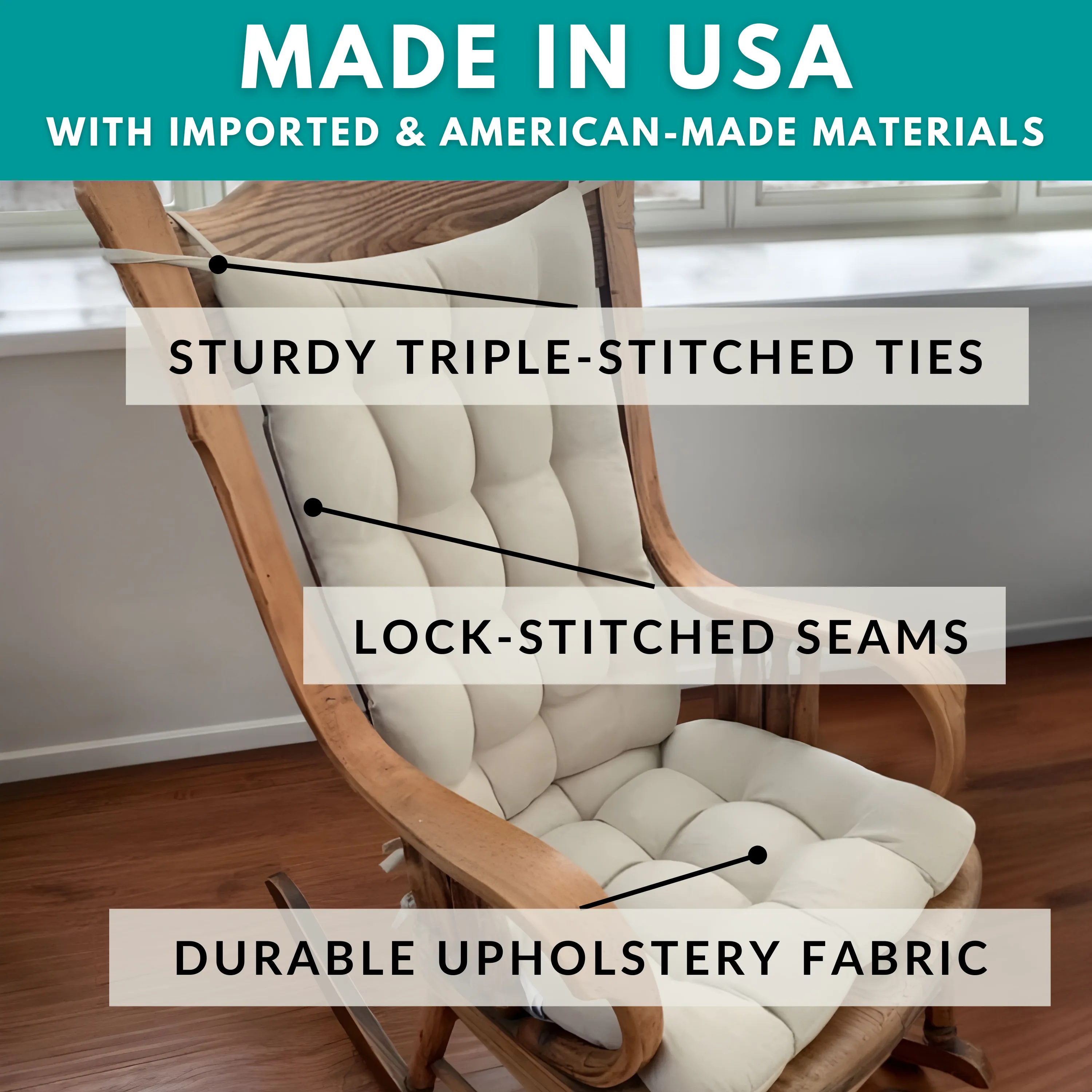 Montgomery Natural Rocking Chair Cushions - Never Flatten Rocker Chair Cushion Tan Plaid