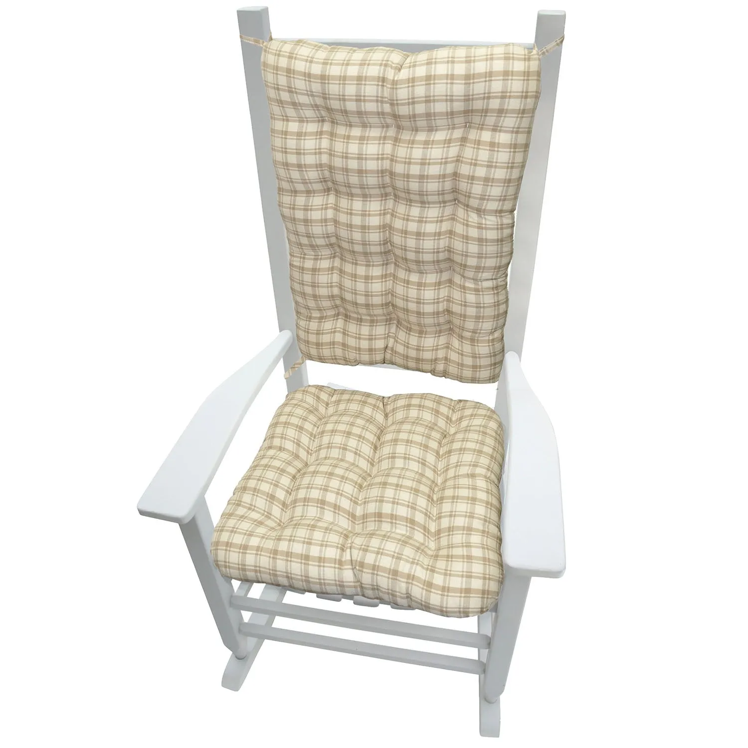 Montgomery Natural Rocking Chair Cushions - Never Flatten Rocker Chair Cushion Tan Plaid