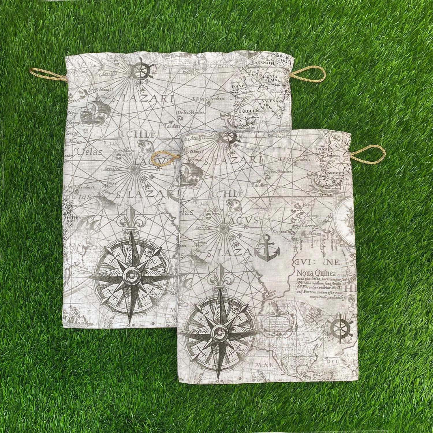 Nautical Map Drawstring Pouches