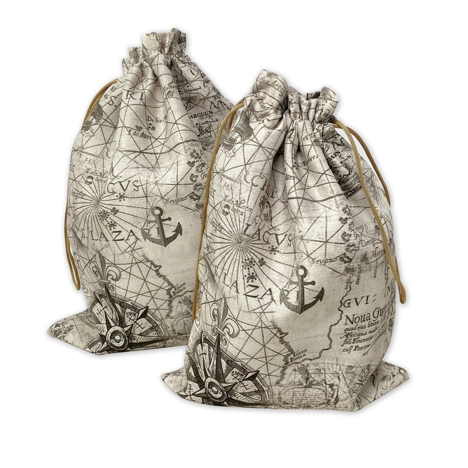 Nautical Map Drawstring Pouches