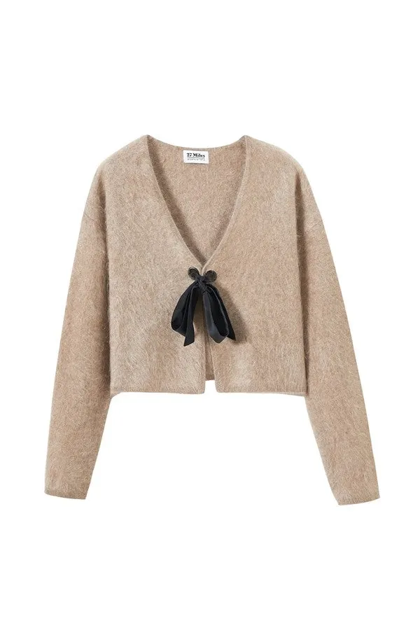 Netty Fuzzy Cashmere Tie Cardigan