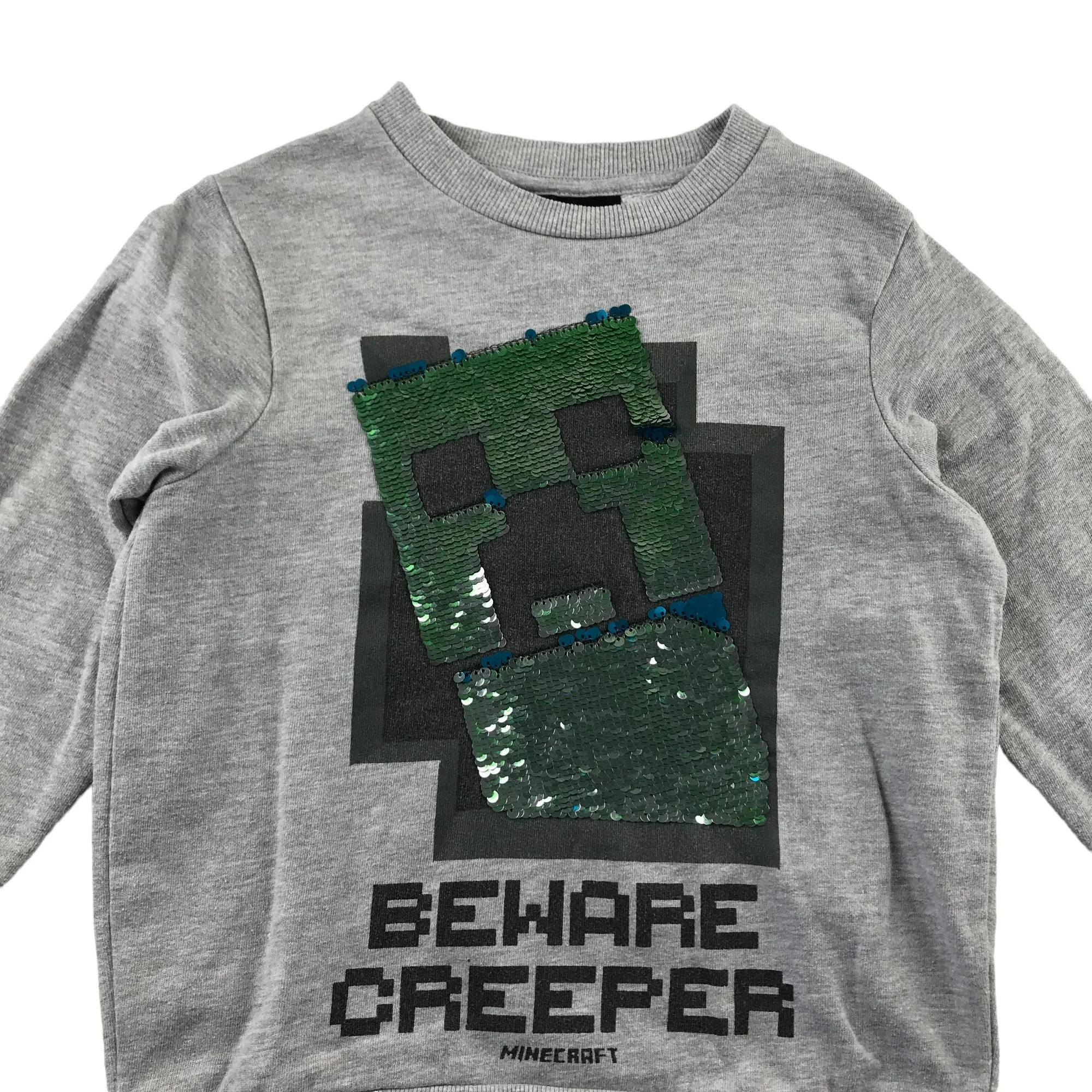 Next sweater 6 years Grey Minecraft Creeper sequin reversible graphic design