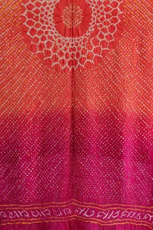 Orange And Pink Bandhani Pure Gajji Silk Dupatta