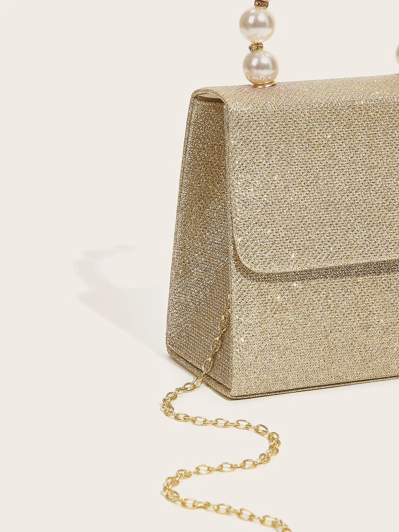 Pearl Decor Glitter Flap Clutch Bag