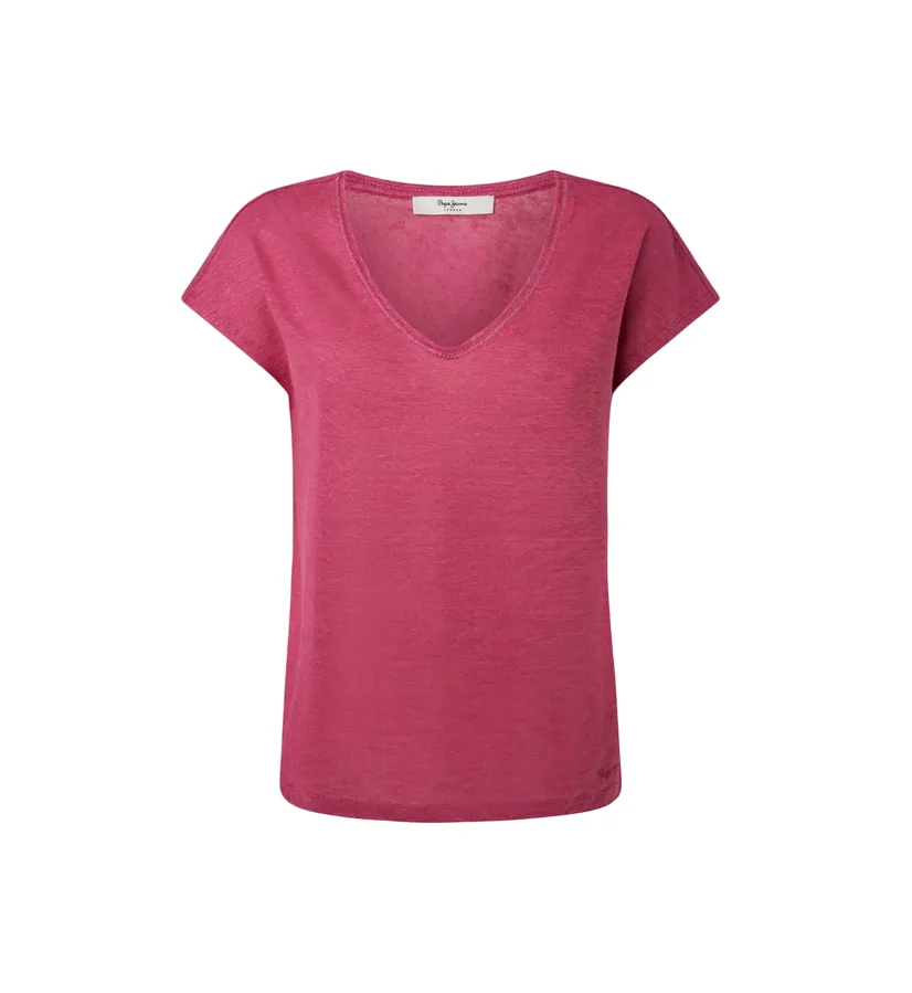 Pepe Jeans maglia manica corta in lino relax Lottie PL505821 363 rosa