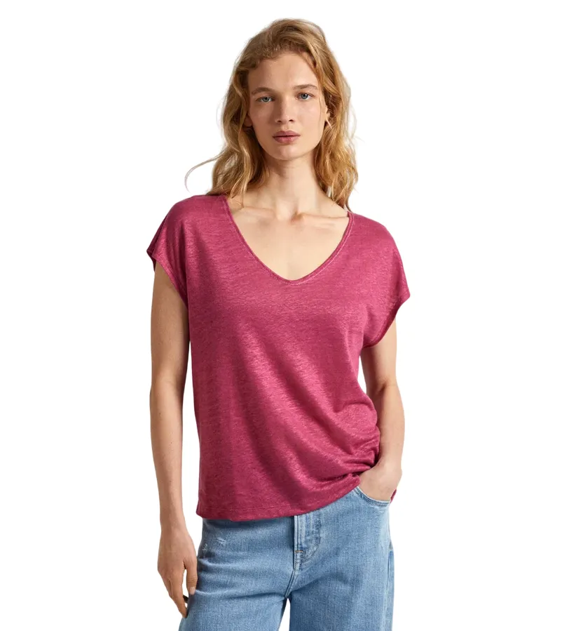 Pepe Jeans maglia manica corta in lino relax Lottie PL505821 363 rosa