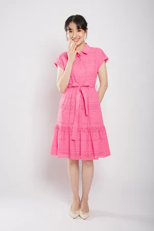 Poleen Midi Dress in Pink Eyelet