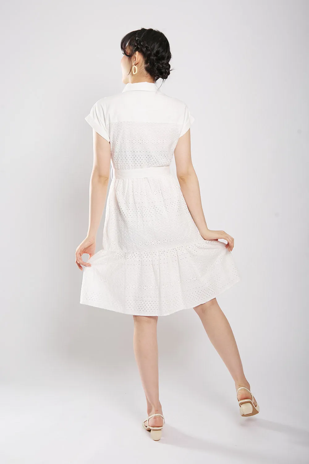 Poleen Midi Dress in White Eyelet