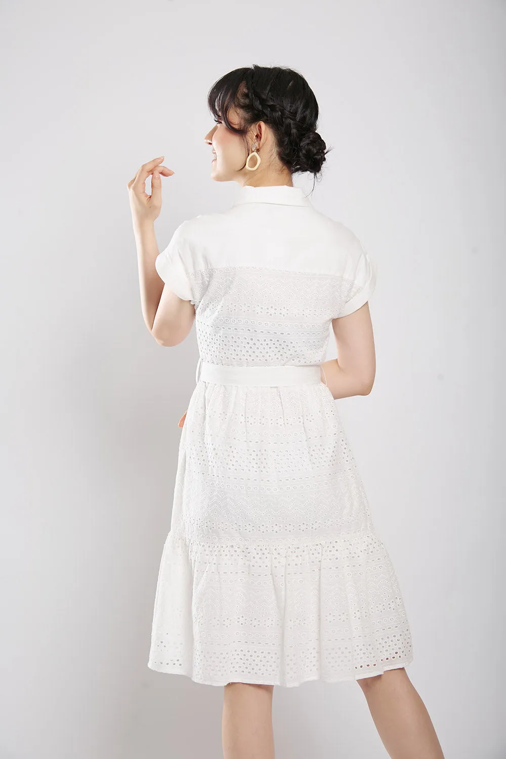 Poleen Midi Dress in White Eyelet