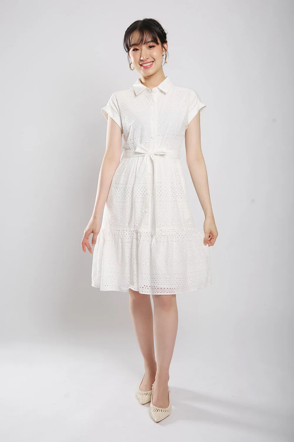 Poleen Midi Dress in White Eyelet