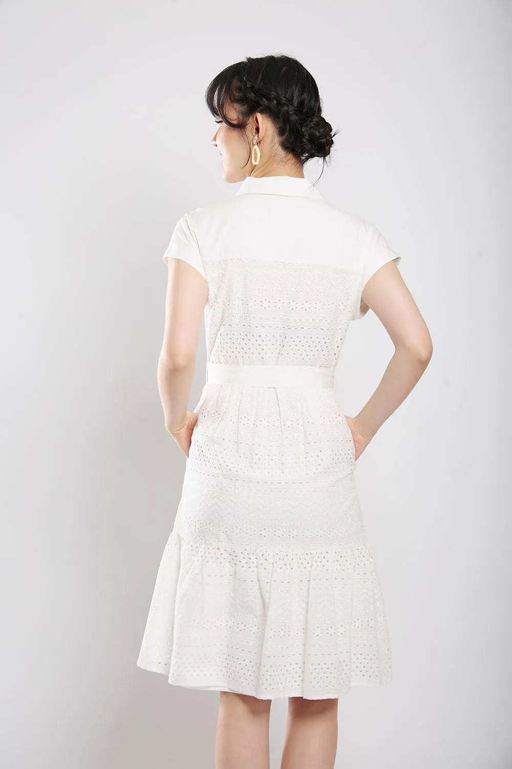 Poleen Midi Dress in White Eyelet