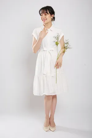 Poleen Midi Dress in White Eyelet