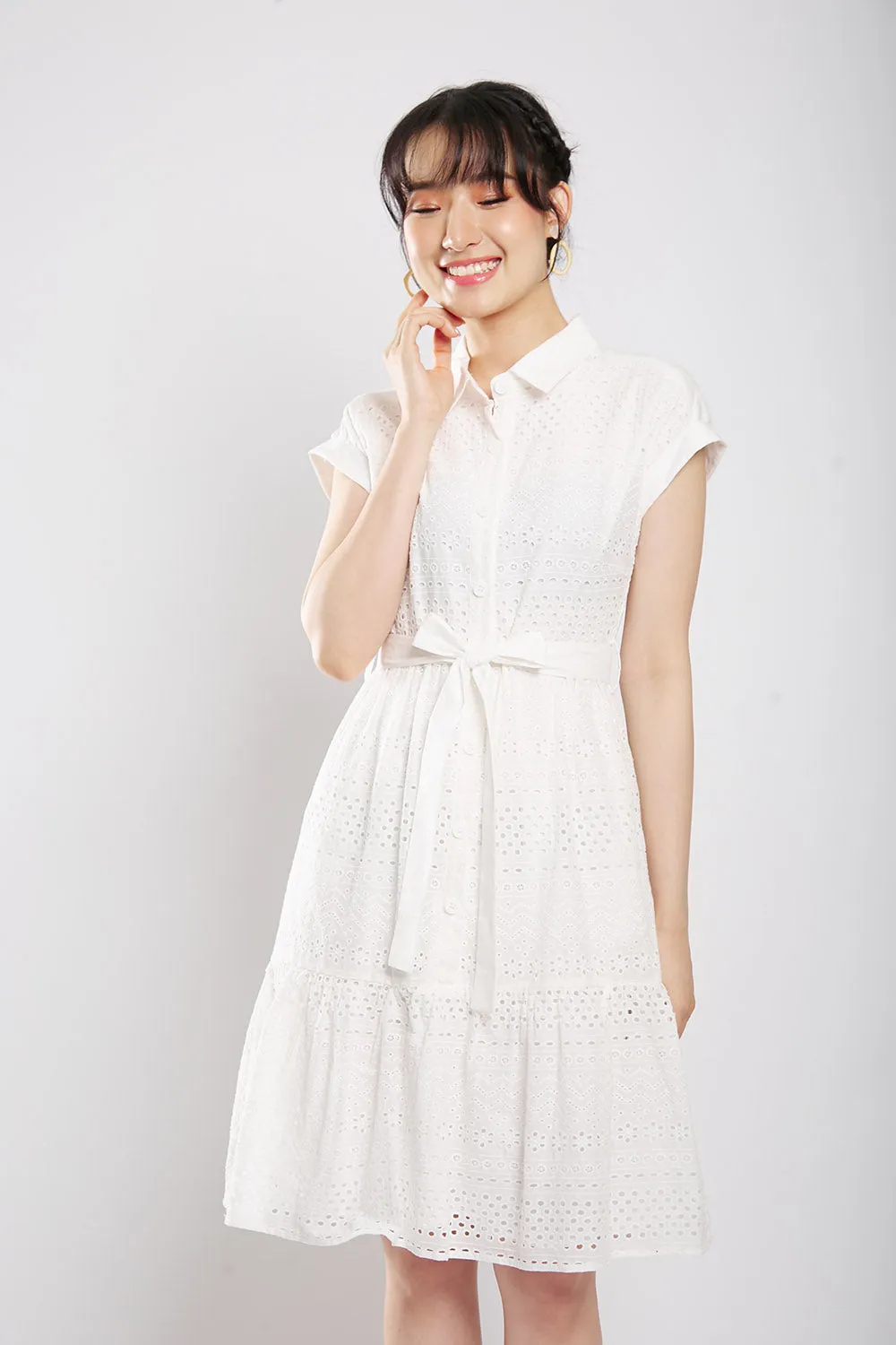 Poleen Midi Dress in White Eyelet