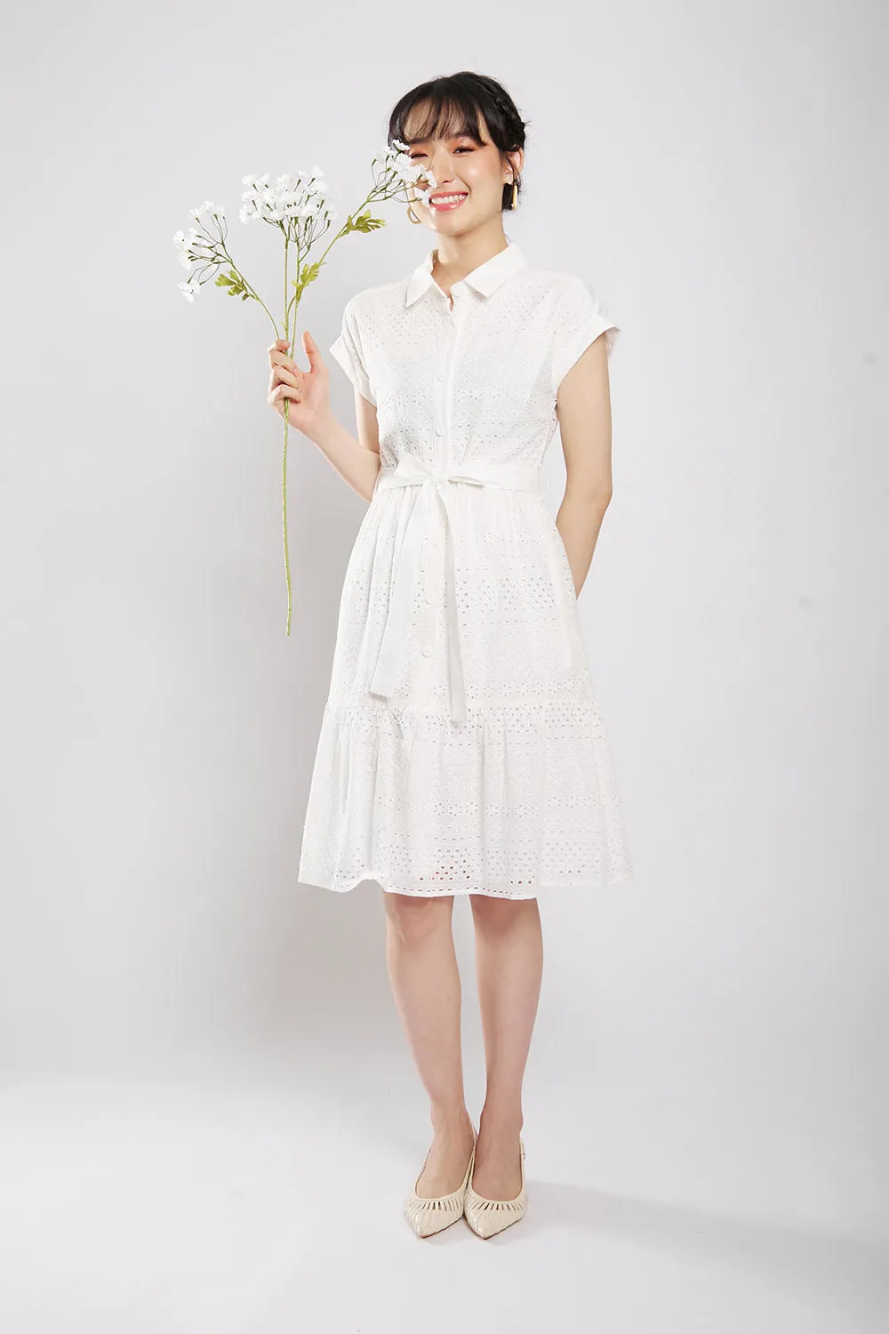 Poleen Midi Dress in White Eyelet