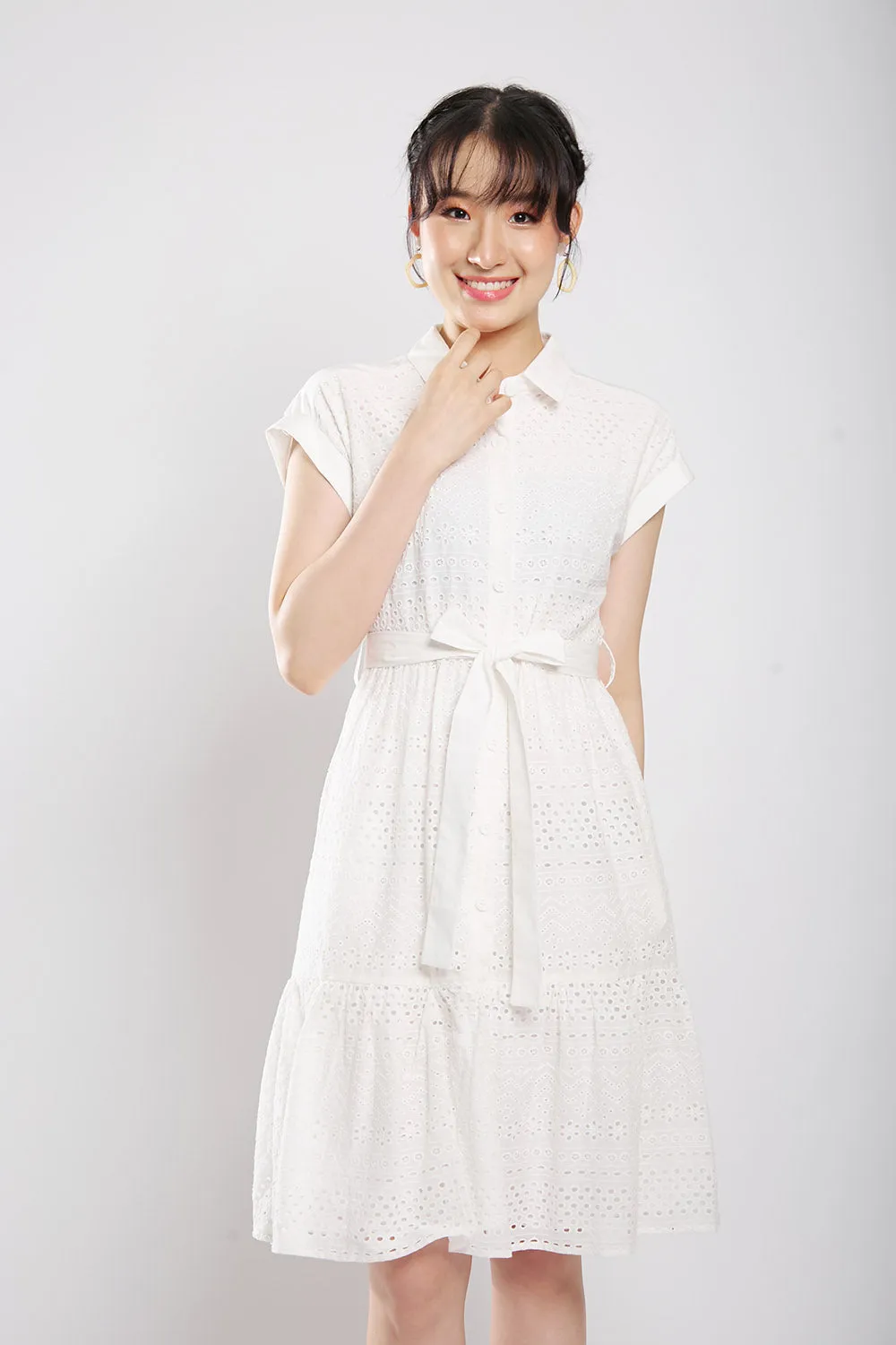 Poleen Midi Dress in White Eyelet