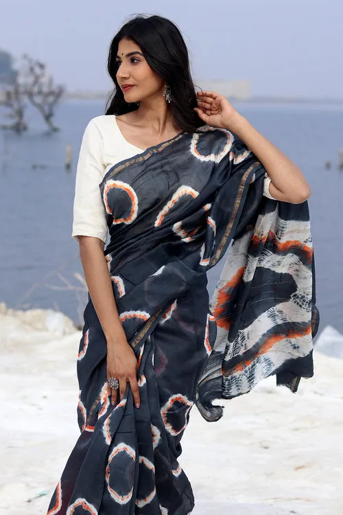 "Midnight Mirage" Bandhni Chanderi Saree