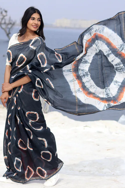 "Midnight Mirage" Bandhni Chanderi Saree