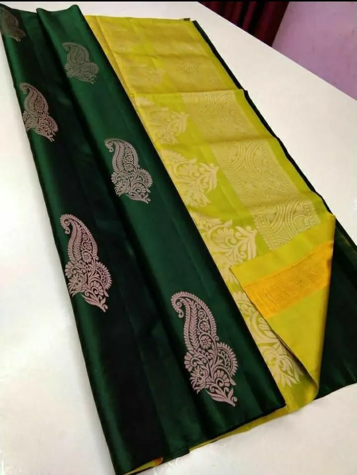 Resplendent Green Soft Silk Saree With Groovy Blouse Piece