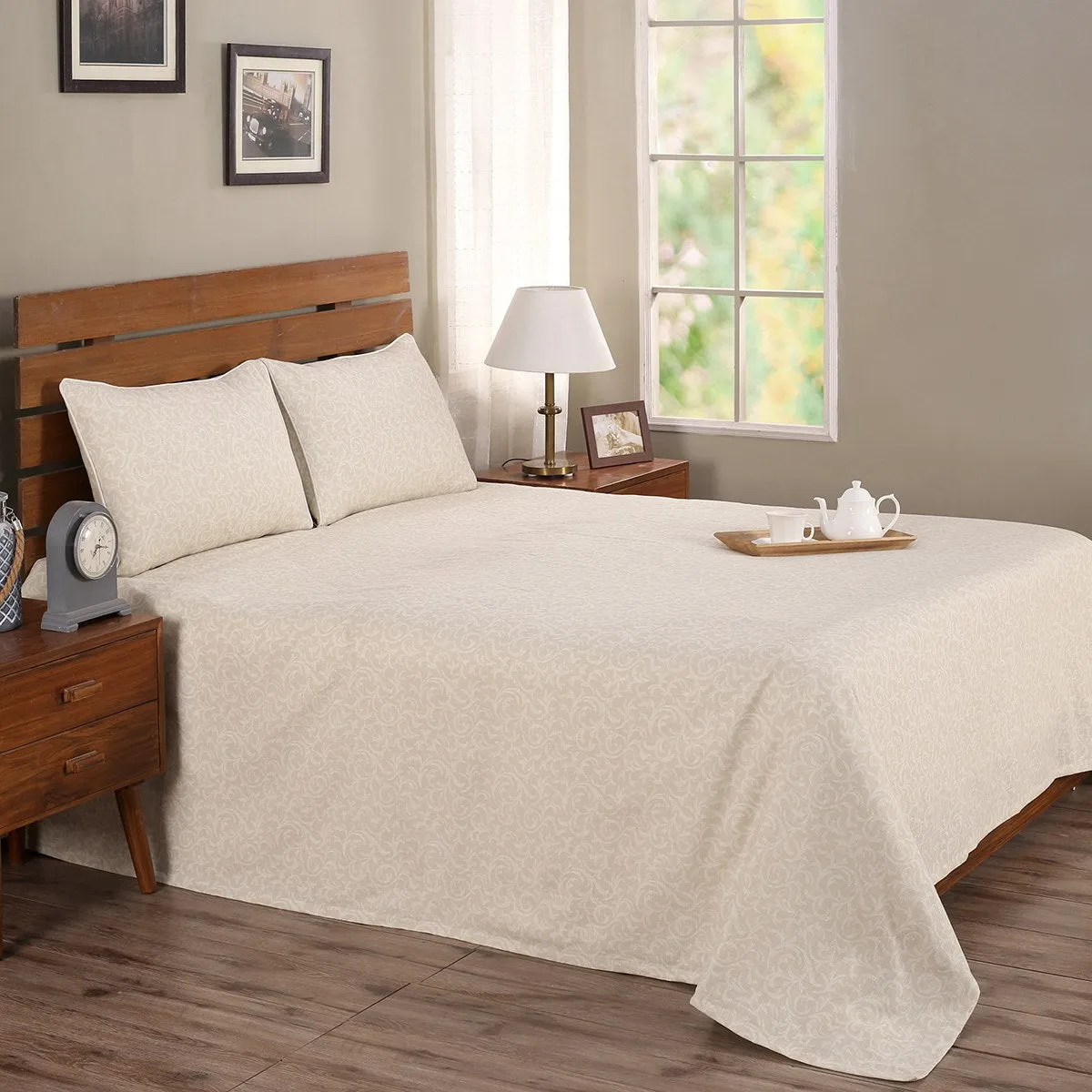 Rustic Clash Classi Essence Neutral Printed 3 Pc Bed Cover Set