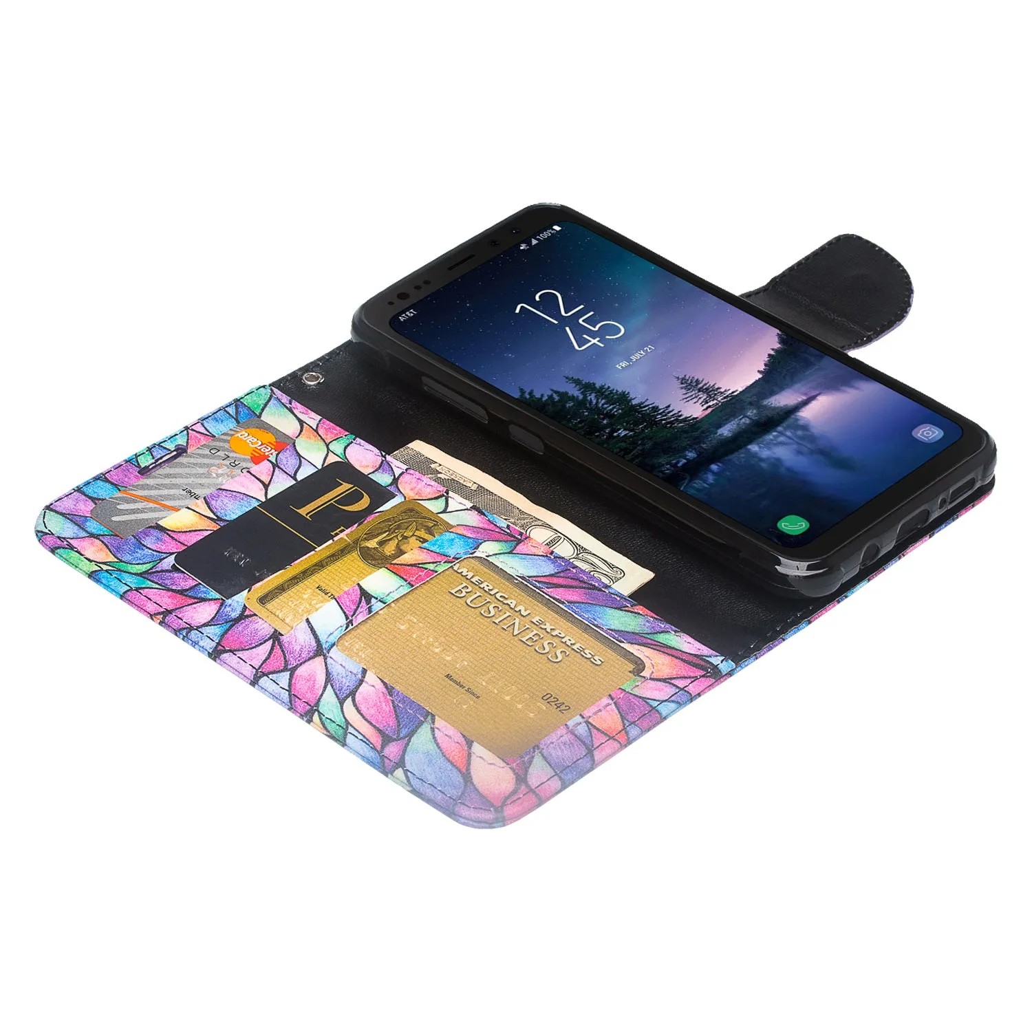 Samsung Galaxy S8 Active Case, Galaxy S8 Active Wallet Case, Wrist Strap Pu Leather Wallet Case [Kickstand] with ID & Credit Card Slots - Rainbow Flower