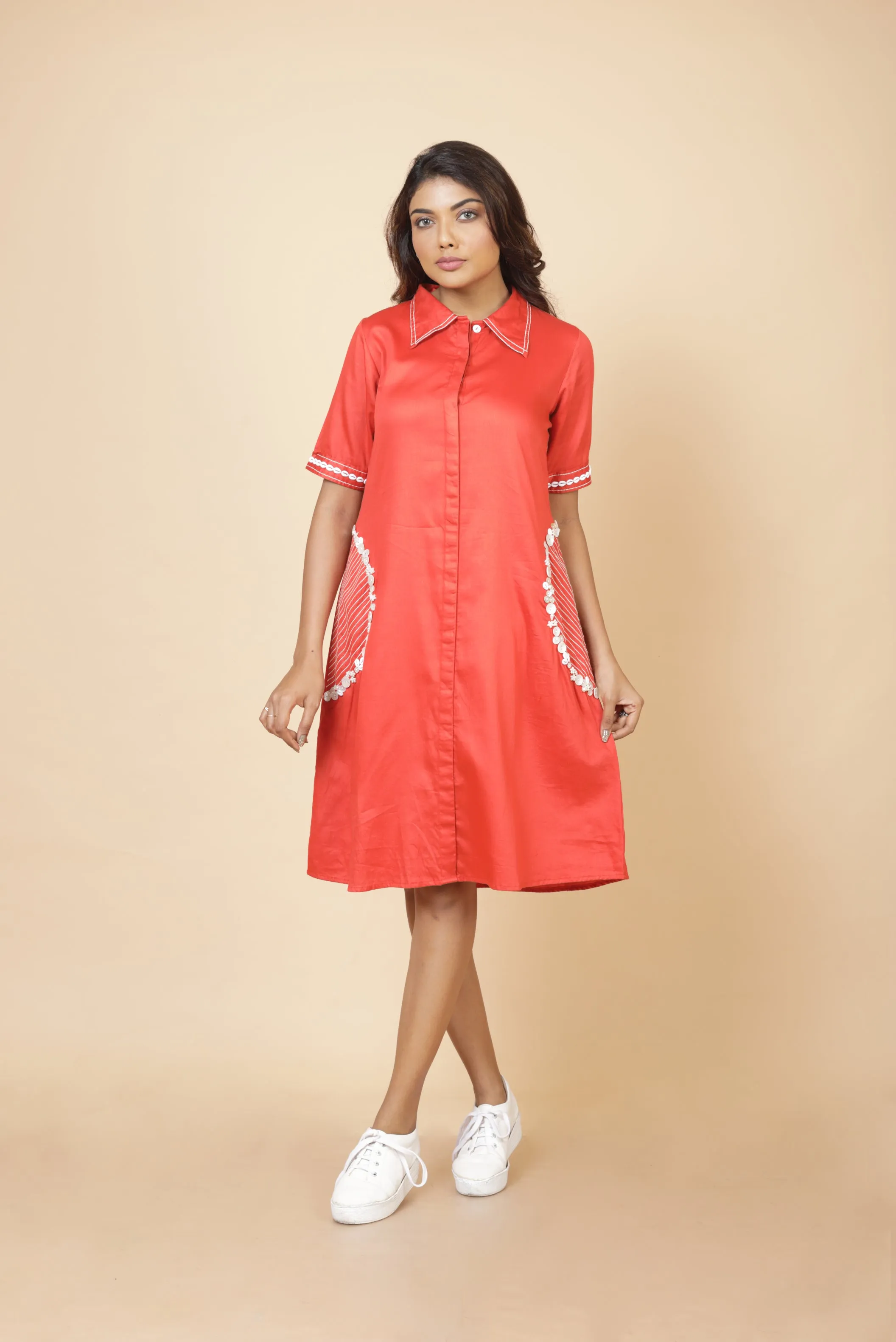 Shift Dress With Threadwork