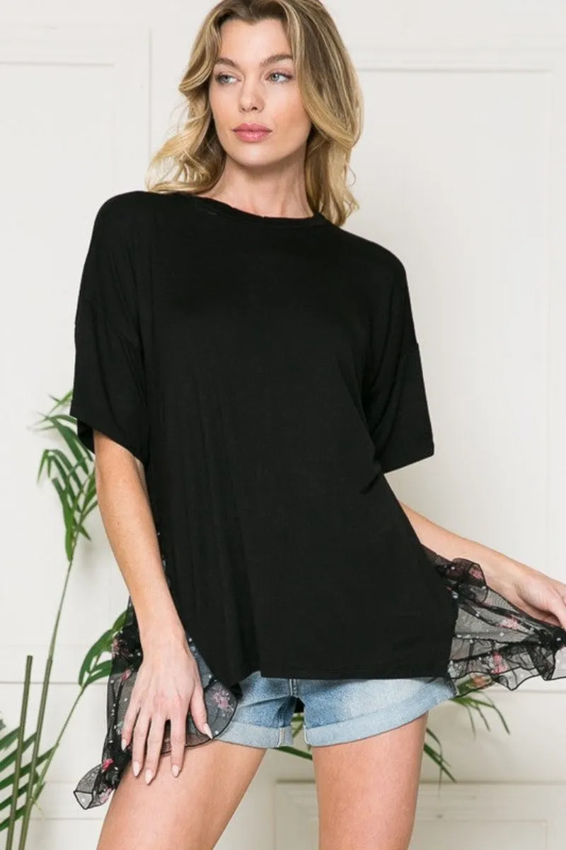 Sierra Mesh Ruffle Side Contrast Tunic