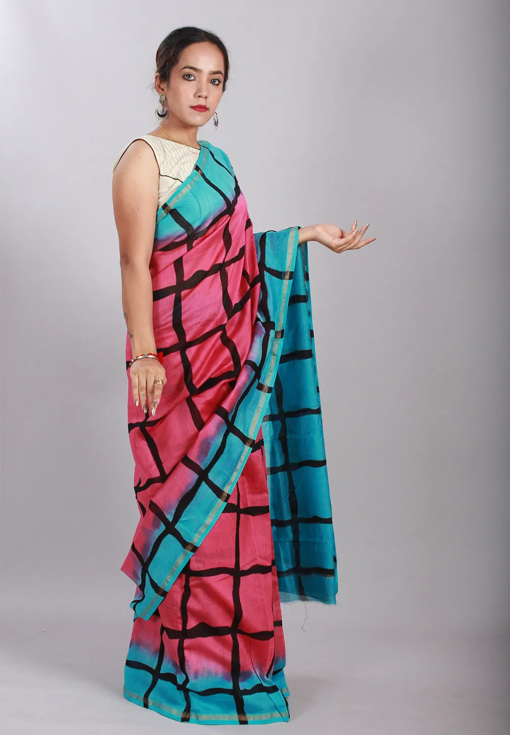 Sooti Syahi-Shibori Bandhani Printed Chanderi Silk Saree-21