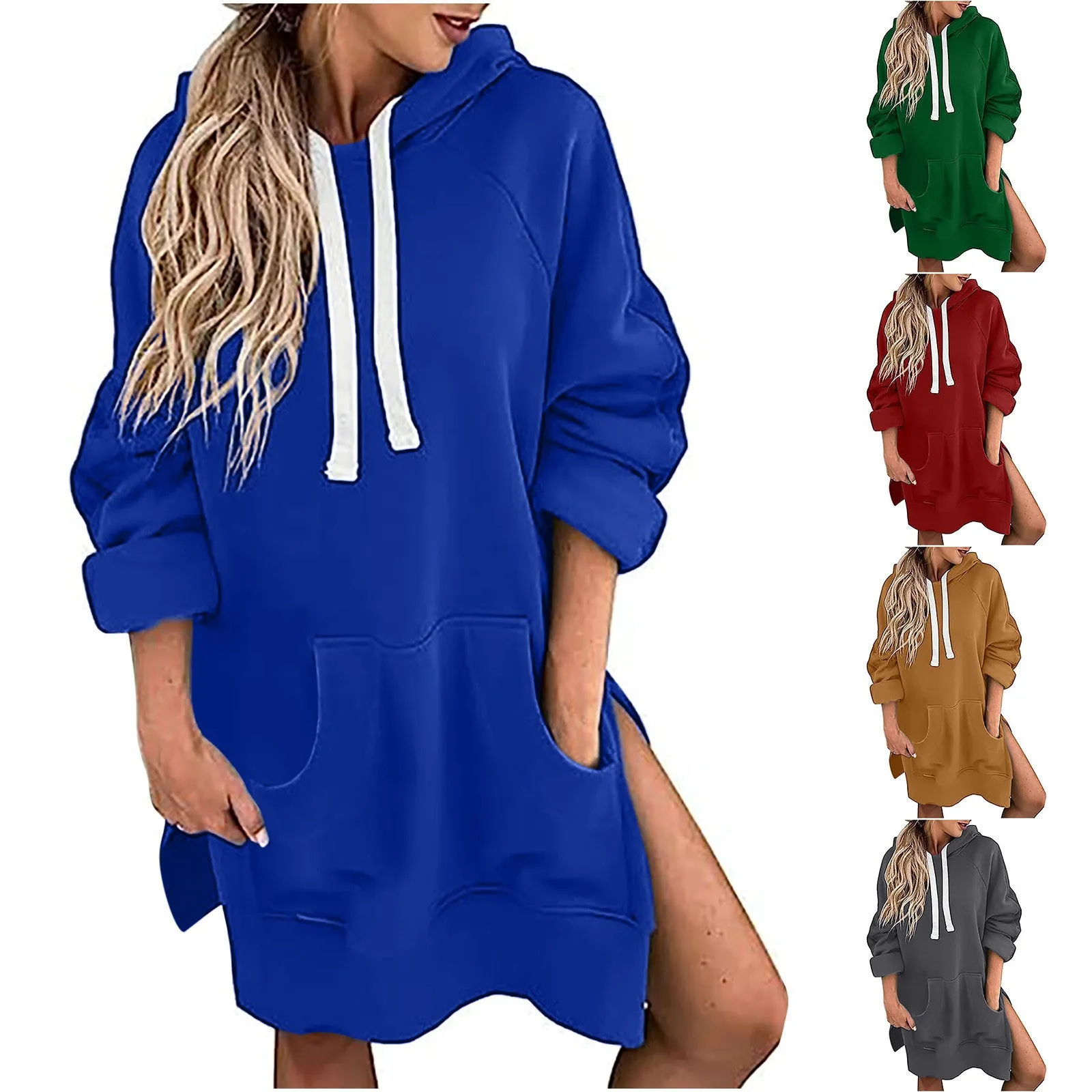 Sporty Chic Loose-fitting  Drawstring Top Sweater  Dress with Long Sleeve