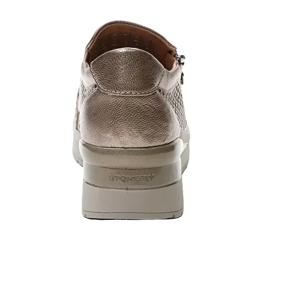 Stonefly scarpa casual da donna con cerniera Cream 40 in pelle laminata 220735 Z00 metallo beige