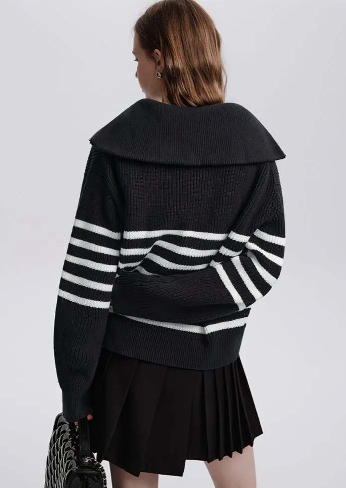 STRIPED SLOUCHY HALF TURTLENECK KNIT