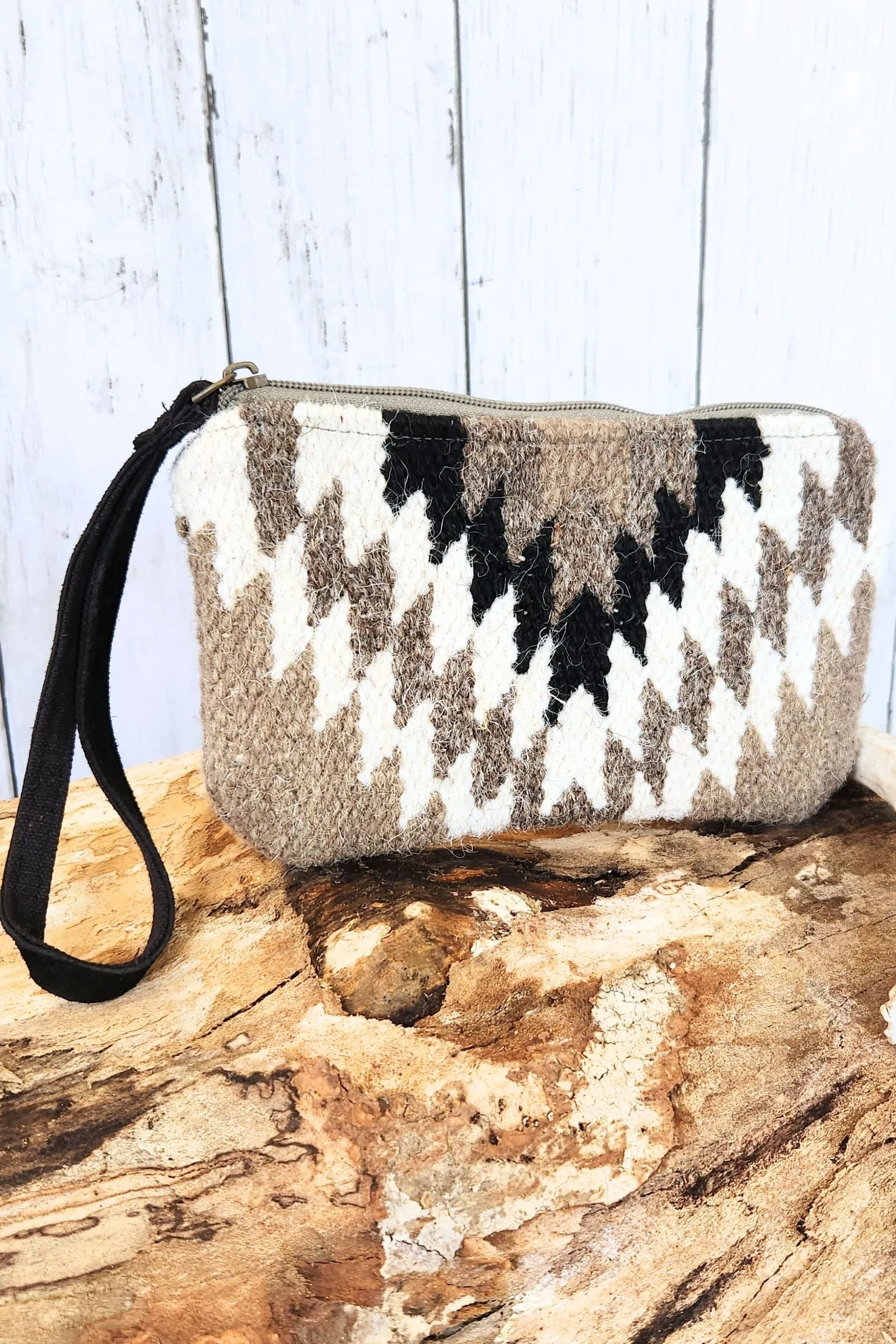 Taupe & Cream & Black Aztec Wristlet