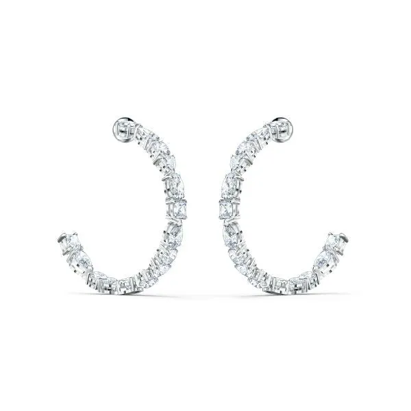 Tennis Deluxe Mixed Hoop Pierced Earrings, White, Rhodium Plated