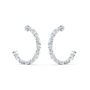 Tennis Deluxe Mixed Hoop Pierced Earrings, White, Rhodium Plated