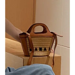 Top Handle Straw Crossbody Bag