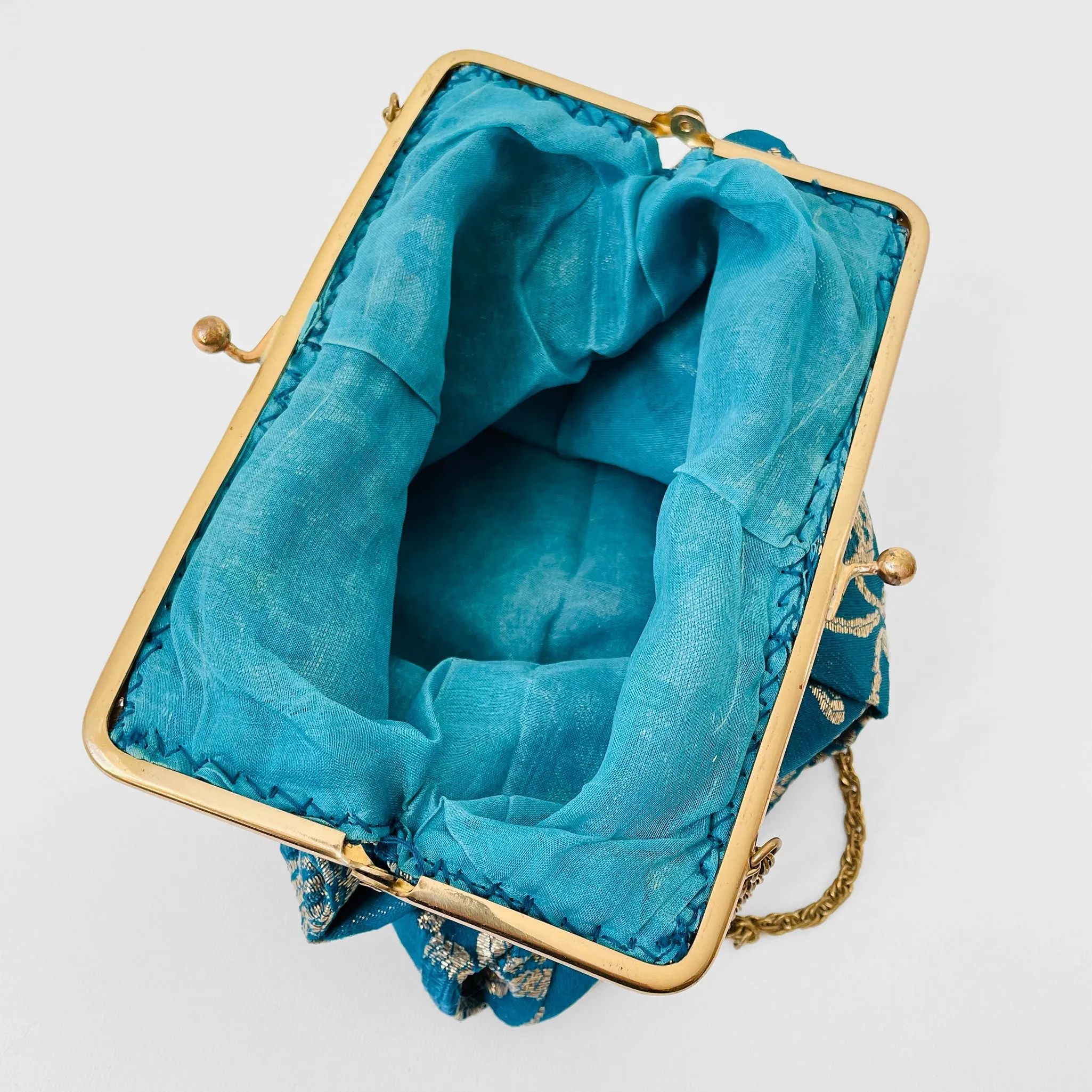 Turquoise Gold Floral Silk Evening Purse