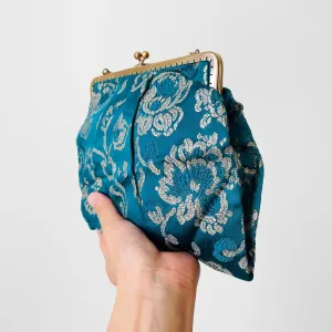 Turquoise Gold Floral Silk Evening Purse