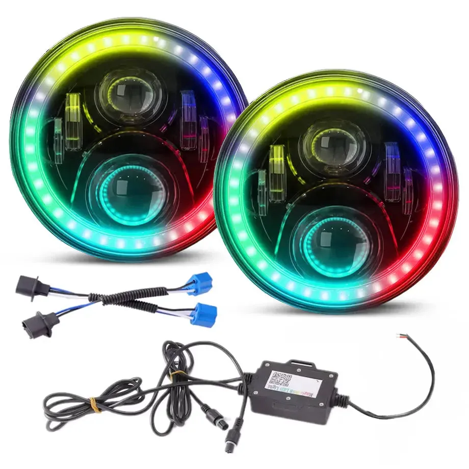 Universal 7 Inch Jeep Style RGB Angel Eye Projector Headlight - App Control