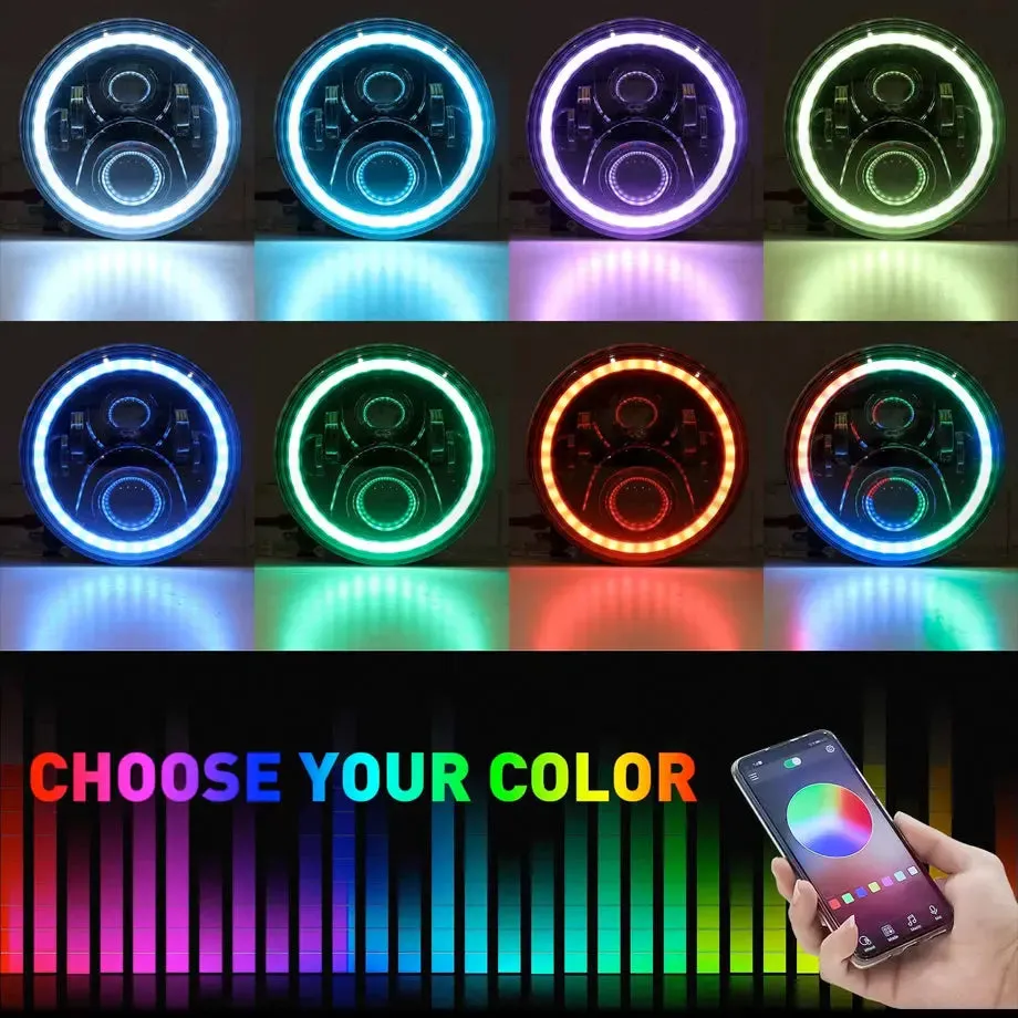 Universal 7 Inch Jeep Style RGB Angel Eye Projector Headlight - App Control