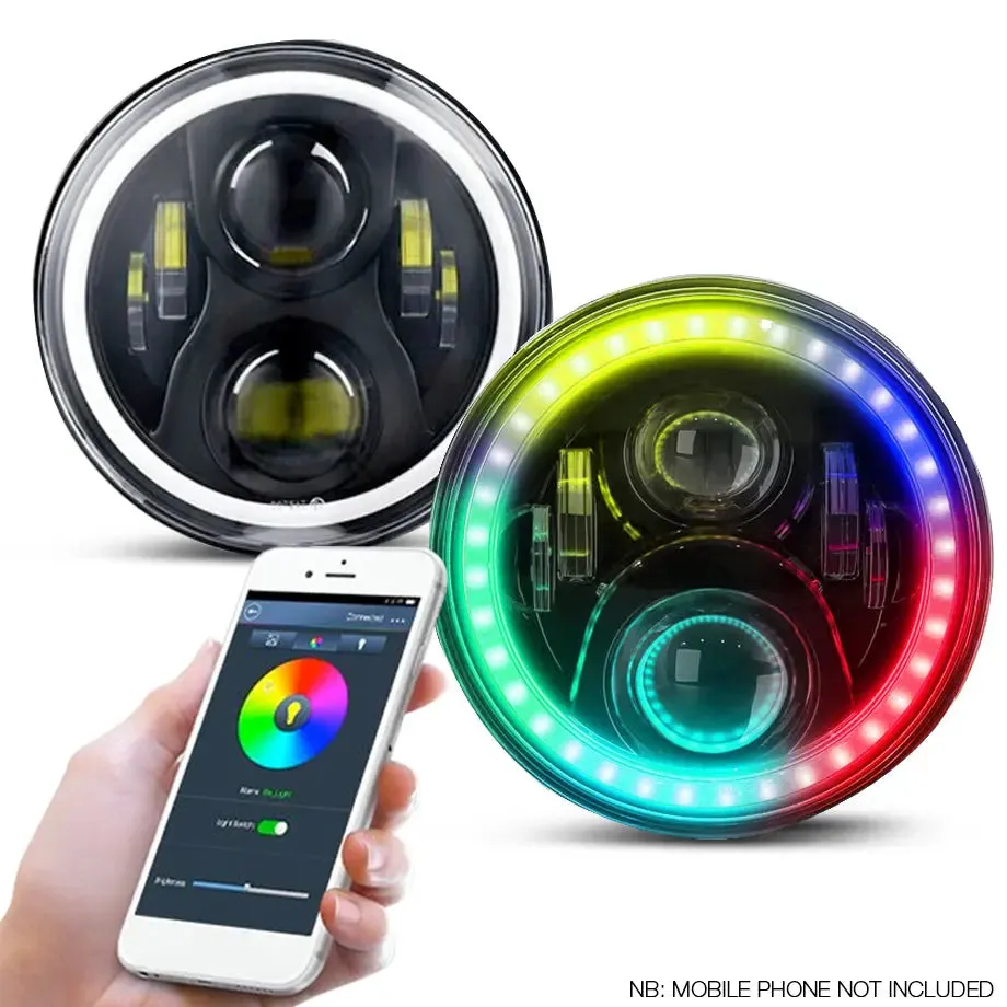 Universal 7 Inch Jeep Style RGB Angel Eye Projector Headlight - App Control